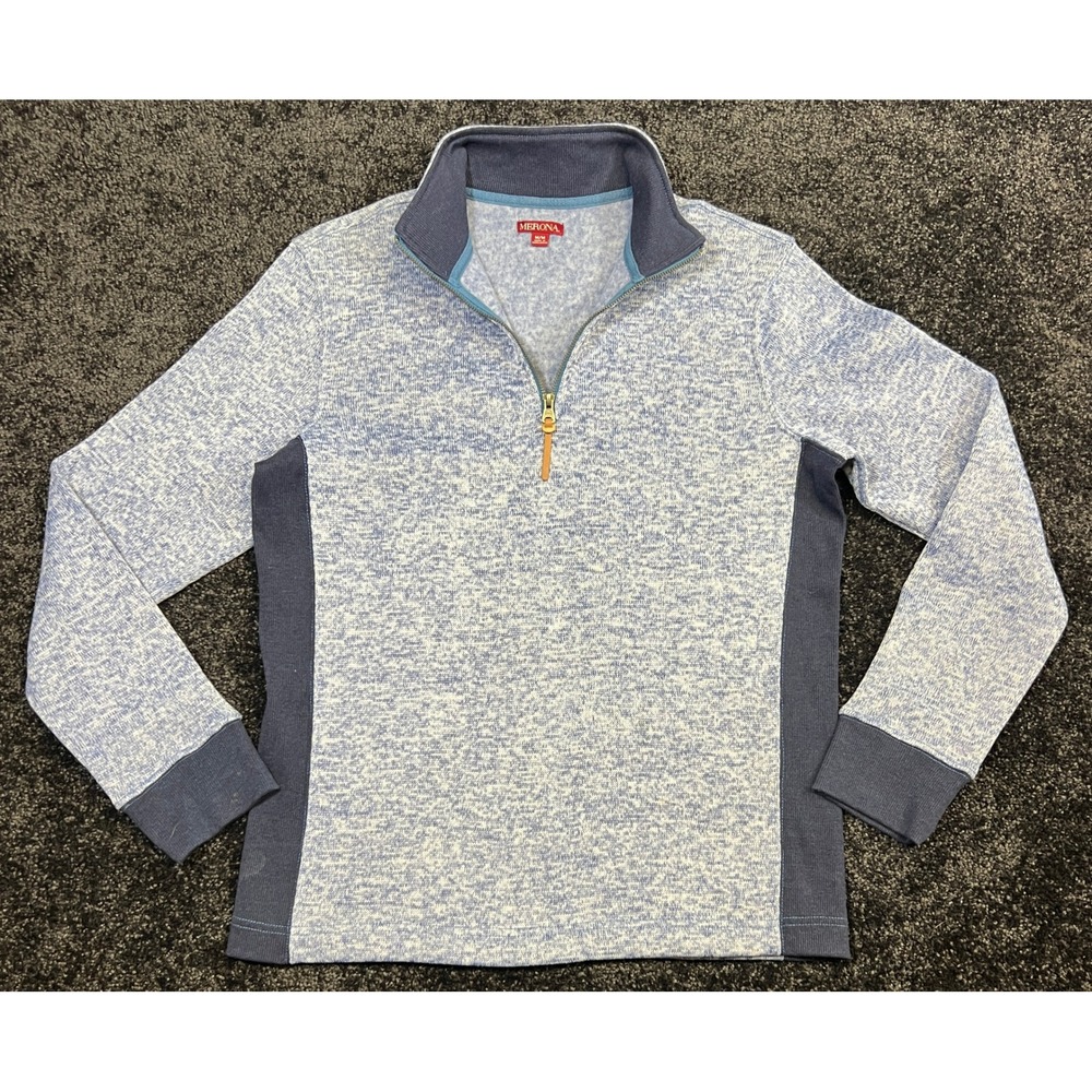 Vintage Merona Mens Quarter Zip Pullover Sweater Blue‎ Speckled Heathered Med